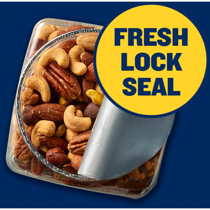 PLANTERS Deluxe Mixed Nuts, Cashews, Almonds, Pecans, Pistachios, Hazelnuts, Roasted with Sea Salt, Party Snacks, Plant-Based Protein Nut Mix, Snacks for Adults, After School Snack Mix, 27oz