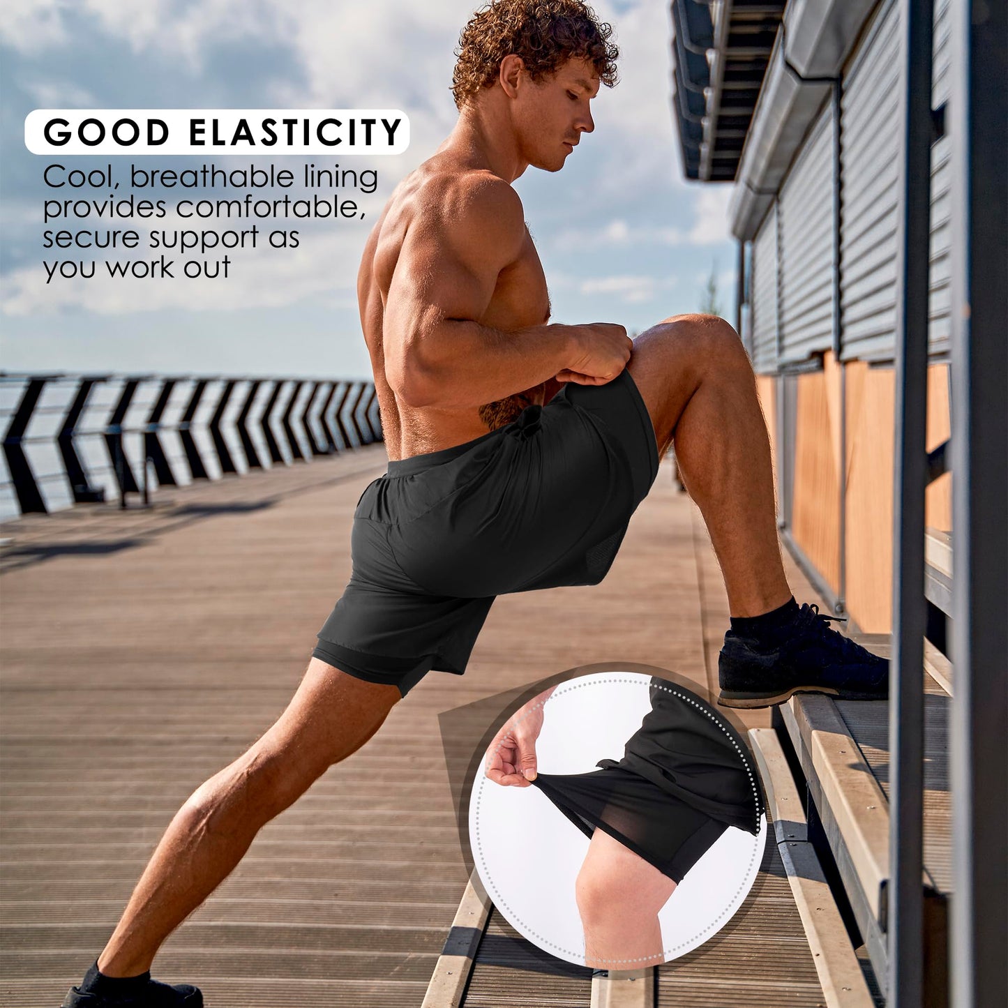 NIMOJIRO Men's 2 in 1 Running Shorts Workout Athletic Shorts Outdoor Sports with Liner Lightweight Training Yoga Gym Shorts with Phone Pockets Black L