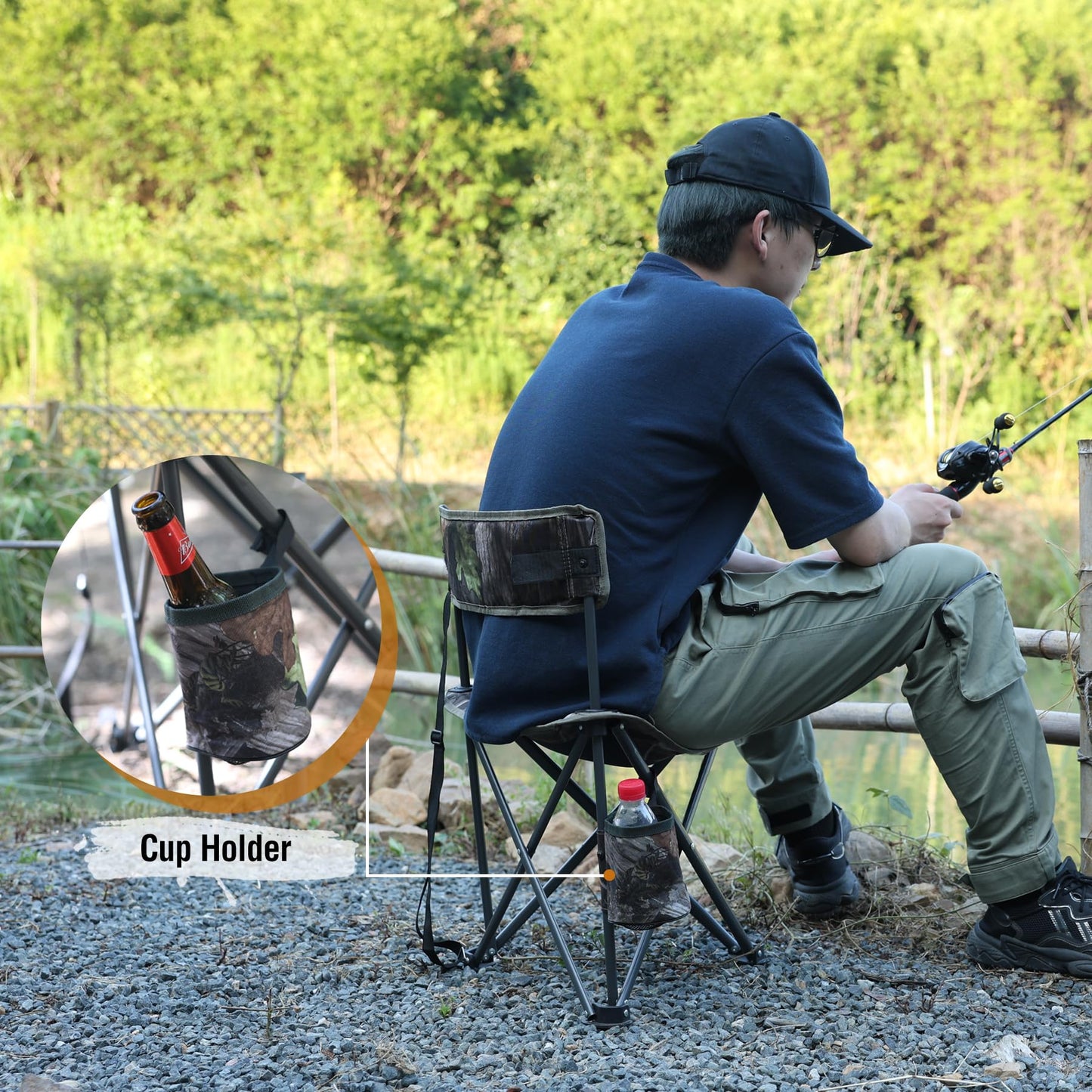 REDCAMP 2 Pack Tripod Hunting Chairs for Blinds, Folding Lightweight Portable Fishing Chair for Adults Hunting Stools with Backrest, Golf Chairs for Spectators, Camo