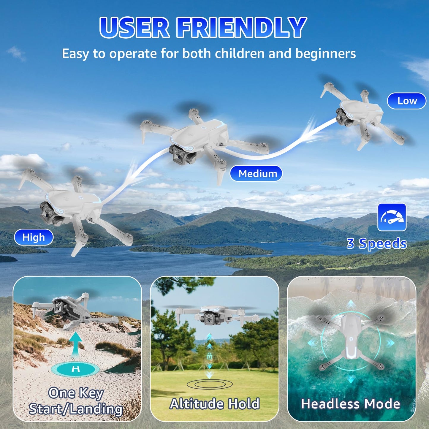 X-shop Drone with Camera for Kids & Adults, 1080P HD Mini FPV Drones with Altitude Hold, One-Key Take Off/Landing, Headless Mode, 360° Flips, Speed Adjustment, Toys Gifts for Boys Girls, Beginner