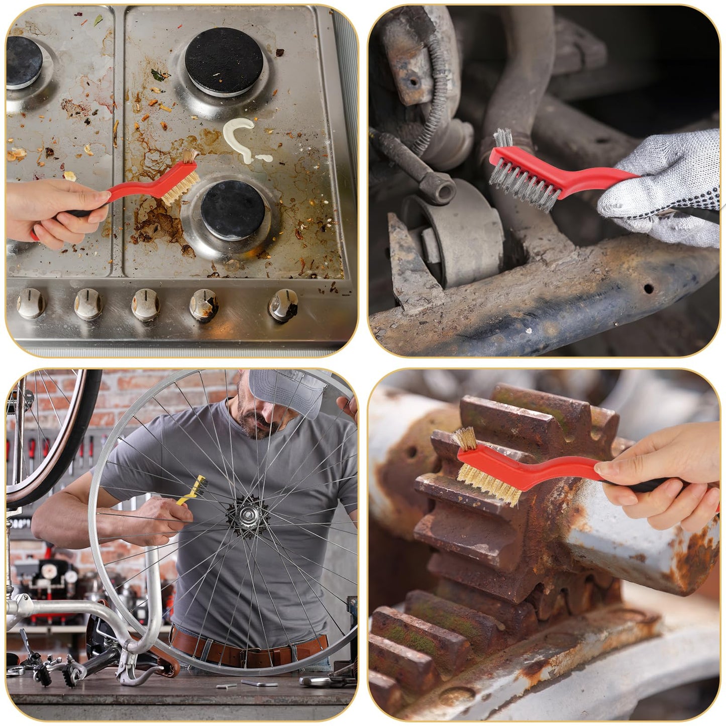 6 Pieces Wire Brushes Set, Small Metal Brass/Stainless Steel/Nylon Brushes for Cleaning Metal Rust and Paint Removal