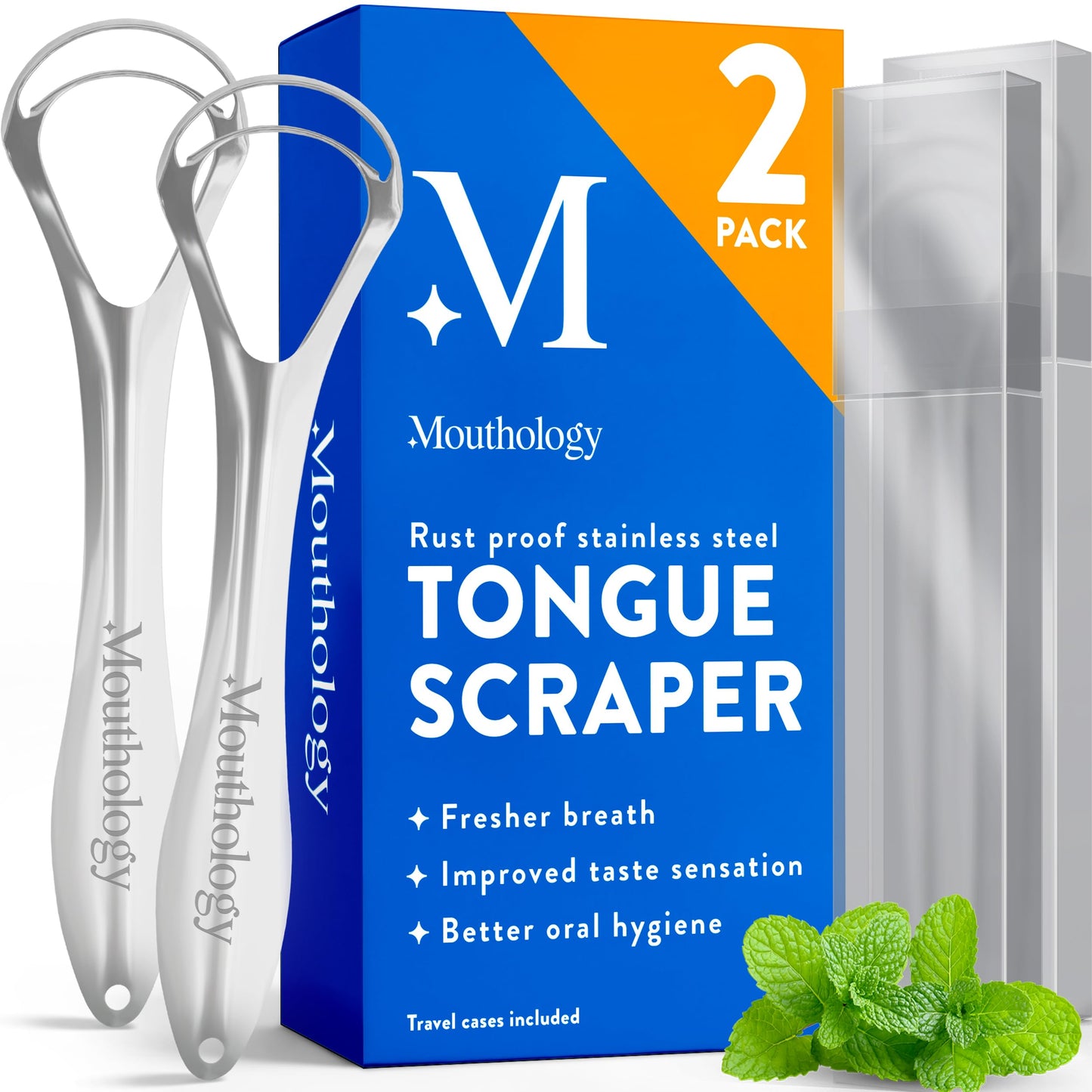 Mouthology Tongue Scraper for Adults (2 Pack), Reduce Bad Breath, Metal Tongue Scraper, Tongue Cleaner, Tongue Scraper, Stainless Steel Tongue Scraper, Tongue Cleaner for Adults, Tongue Scrubber
