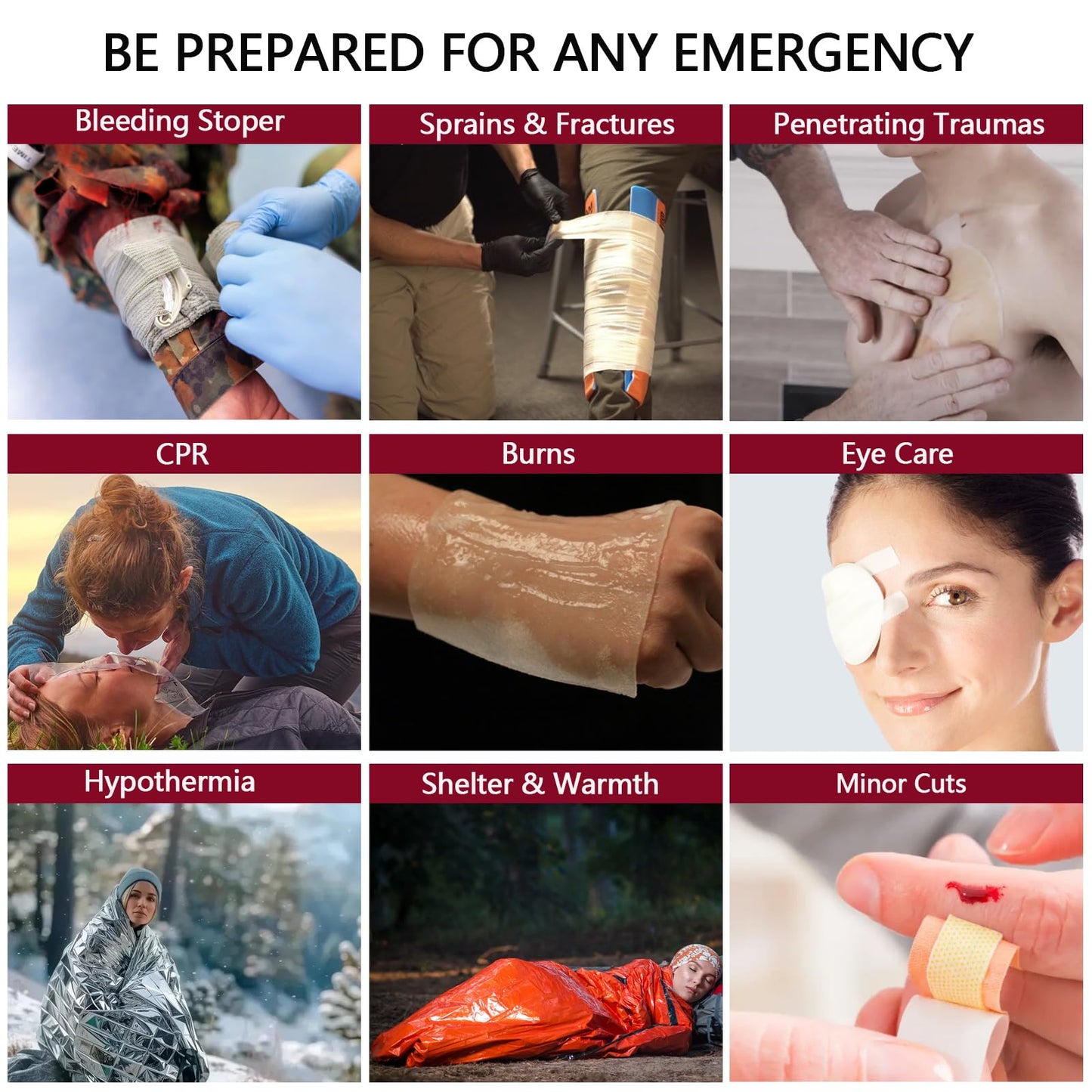 Advanced Comprehensive First Aid Kit with Well Organized Labelled Compartments Removable MOLLE System First Aid Trauma Kits for Car, Home,Camping, Office and etc.-401 Piece