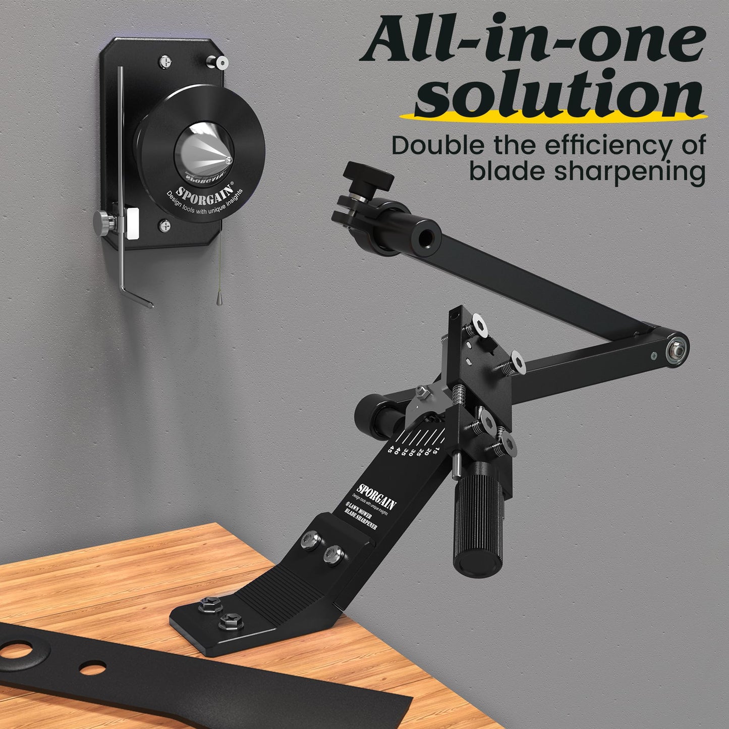 Lawn Mower Blade Sharpener & Lawn Mower Blade Balancer, 15°-45° Adjustable Mower Blade Sharpener and High Precision Magnetic Mower Blade Balancer for Many Types of Mower Blade, Black