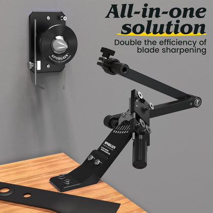 Lawn Mower Blade Sharpener & Lawn Mower Blade Balancer, 15°-45° Adjustable Mower Blade Sharpener and High Precision Magnetic Mower Blade Balancer for Many Types of Mower Blade, Black