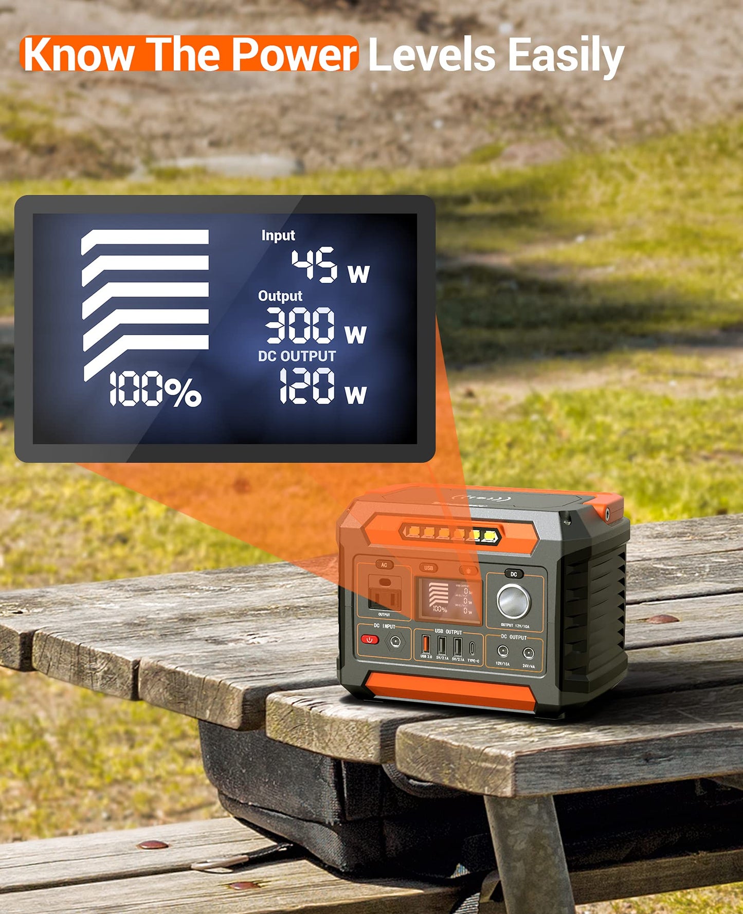 PROGENY 300W Portable Power Station, 299Wh/80818mAh Solar Generator, Regulated DC Output Backup Battery with Pass-Through Charging AC Outlet, Pure Sine Wave, LED Light Power Station for CPAP Camping