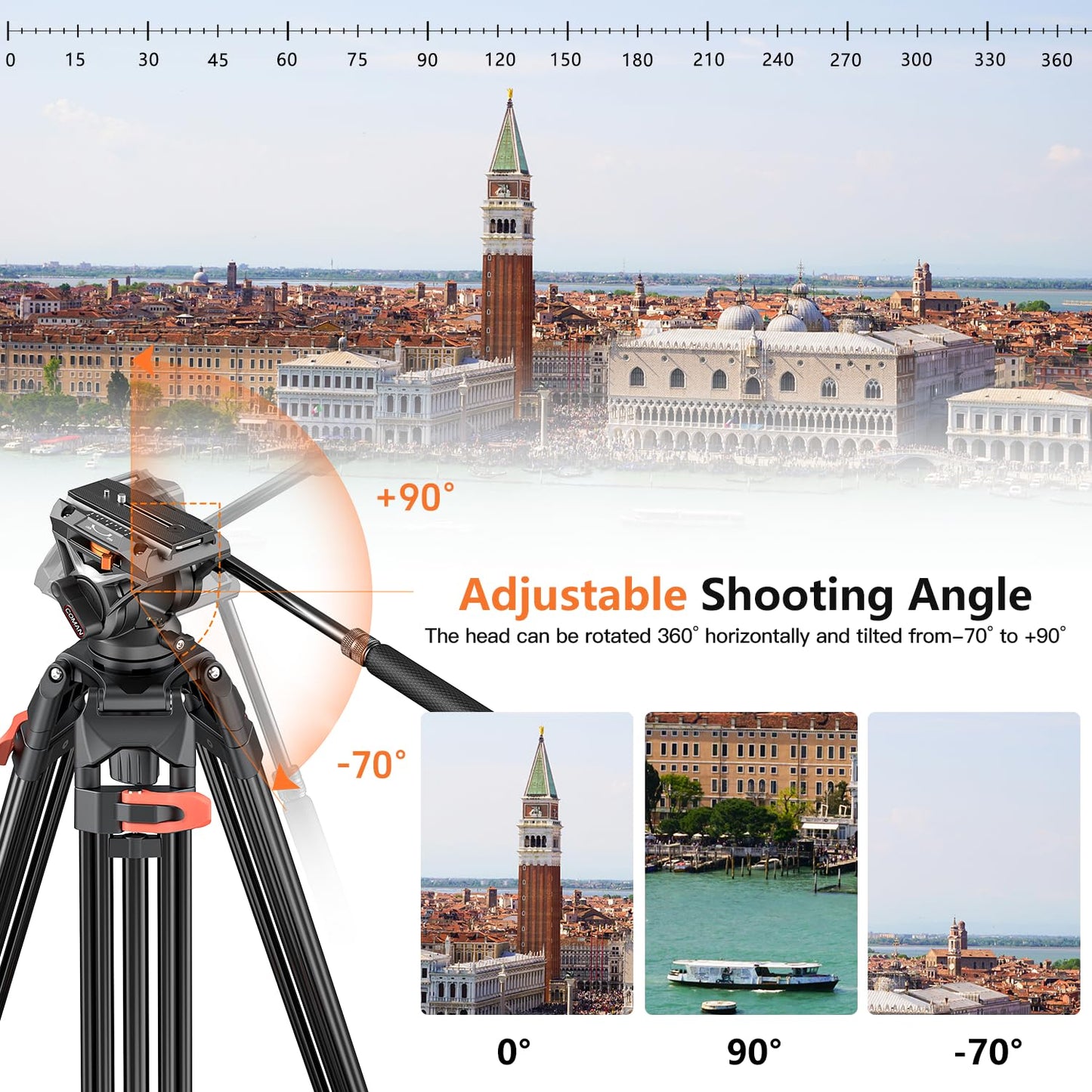 Heavy Duty Tripod Professional Video Tripod Aluminium 72inch with 360 Degree Fluid Head for Canon Nikon DSLR Camcorder Cameras Spotting Scopes