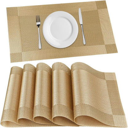 Placemats Set of 6, Place Mats for Kitchen Dining Table, Heat-Resistant Anti-Skid Stain Washable PVC Table Mats, Easy to Cleaning Woven Vinyl Dinner Mats