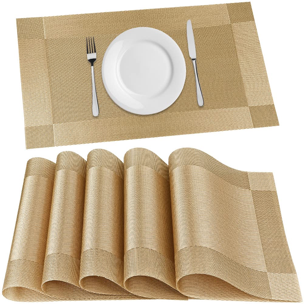 Placemats Set of 6, Place Mats for Kitchen Dining Table, Heat-Resistant Anti-Skid Stain Washable PVC Table Mats, Easy to Cleaning Woven Vinyl Dinner Mats