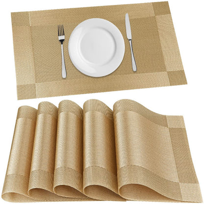Placemats Set of 6, Place Mats for Kitchen Dining Table, Heat-Resistant Anti-Skid Stain Washable PVC Table Mats, Easy to Cleaning Woven Vinyl Dinner Mats