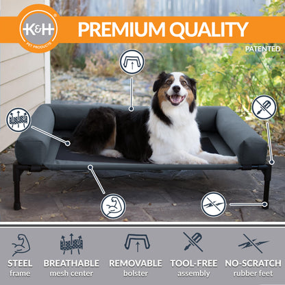 K&H Pet Products Bolster Dog Cot, Cooling Indoor Outdoor Elevated Cot Hammock Dog Bed with Removable Washable Bolsters, Washable Mesh Cover, Raised Metal Frame - Large 42 X 30in Charcoal