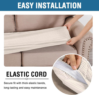H.VERSAILTEX Super Stretch Individual Seat Cushion Cover Sofa Covers Couch Cushion Covers Slipcover Sets Thick Jacquard Textured Twill Fabric (3 Piece Sofa Cushion Covers, Ivory)