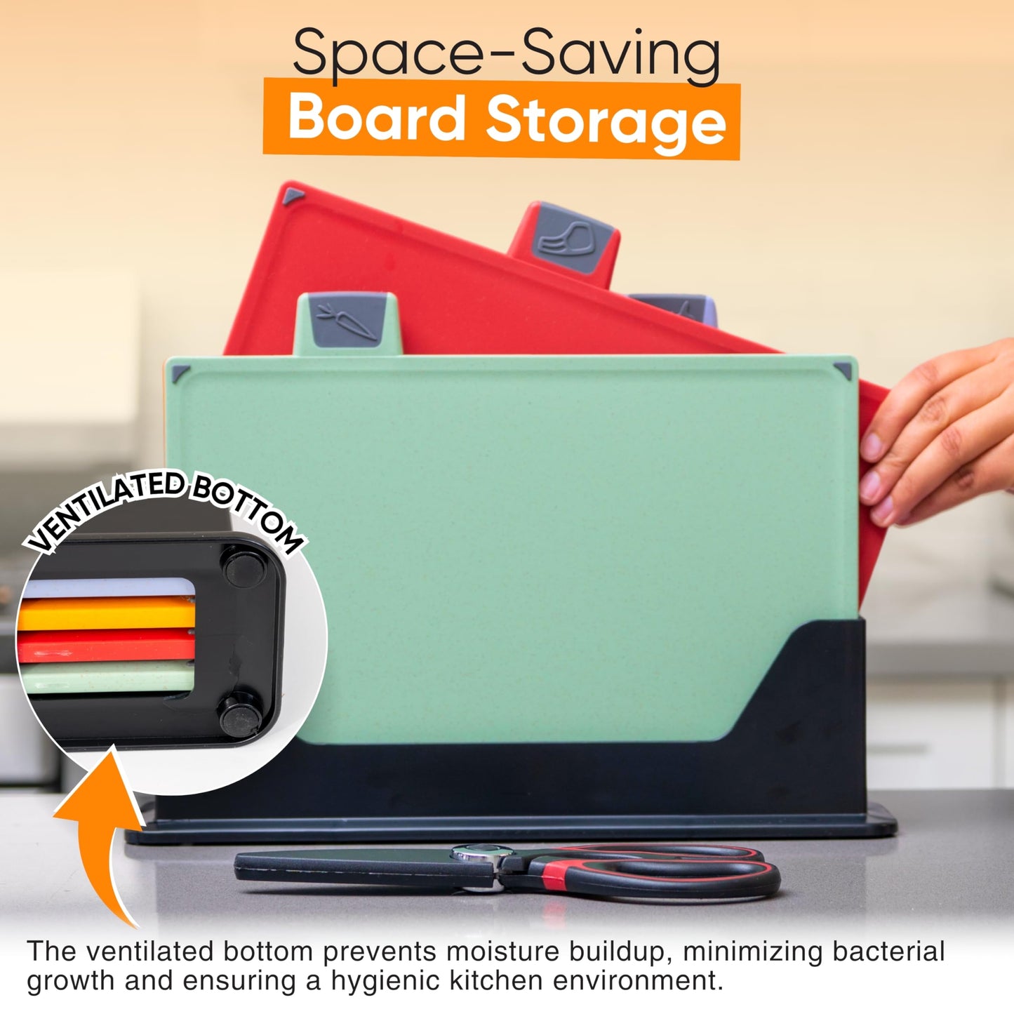 EZTICO 4-Piece Non-Toxic Cutting Board Set with Premium Scissors – BPA-Free Plastic and Rubber Chopping Boards for Kitchen Essentials with Organizer, Dishwasher Safe Accessories Holder.