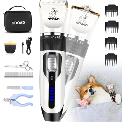 Gooad Dog Clippers Grooming Kit and Paw Trimmer,Cordless,Low Noise, Electric Quiet,Rechargeable, Dog Trimmer Grooming, Pet Hair Clippers for Thick Coats,Shaver for Small and Large Dogs Cats