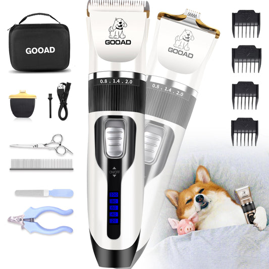 Gooad Dog Clippers Grooming Kit and Paw Trimmer,Cordless,Low Noise, Electric Quiet,Rechargeable, Dog Trimmer Grooming, Pet Hair Clippers for Thick Coats,Shaver for Small and Large Dogs Cats