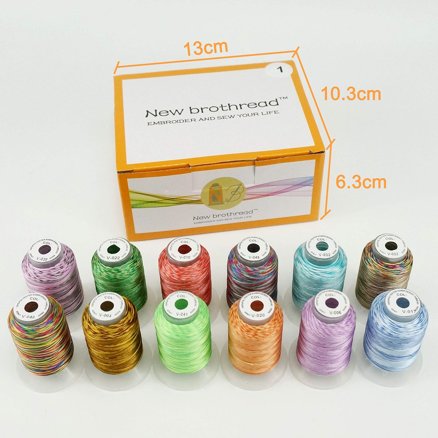 New brothread 12 Colors Variegated Polyester Embroidery Machine Thread Kit 500M (550Y) Compatible with Brother Janome Babylock Singer Pfaff Bernina Husqvaran Embroidery/Sewing Machines-Assortment1