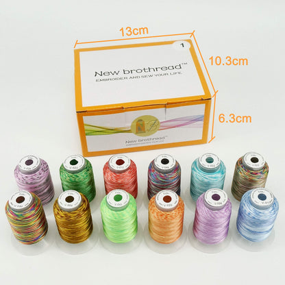 New brothread 12 Colors Variegated Polyester Embroidery Machine Thread Kit 500M (550Y) Compatible with Brother Janome Babylock Singer Pfaff Bernina Husqvaran Embroidery/Sewing Machines-Assortment1