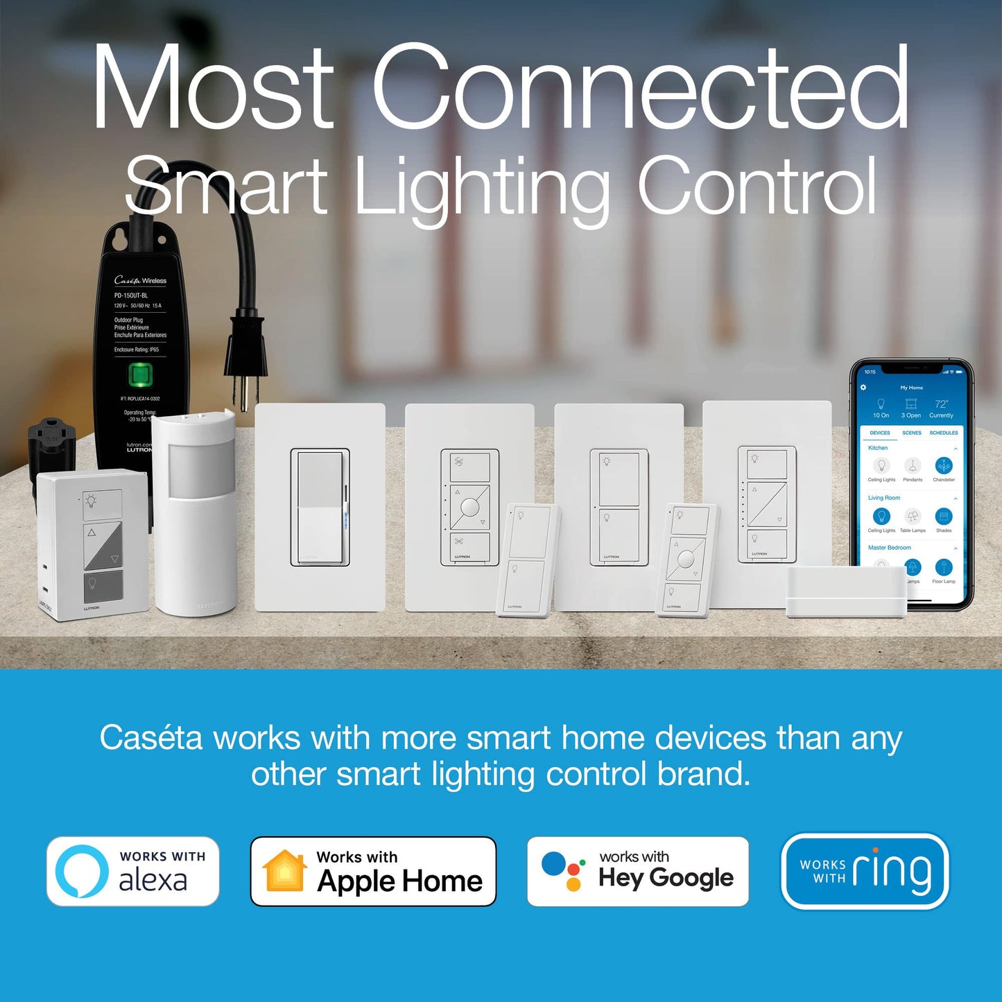 Lutron Caseta Original Smart Light Switch Kit w/ Wall Plate and Smart Hub, Compatible w/ Alexa, Apple Home, Google Home, Single-Pole/3 Way, 5 Amp, P-BDG-PKG1WS
