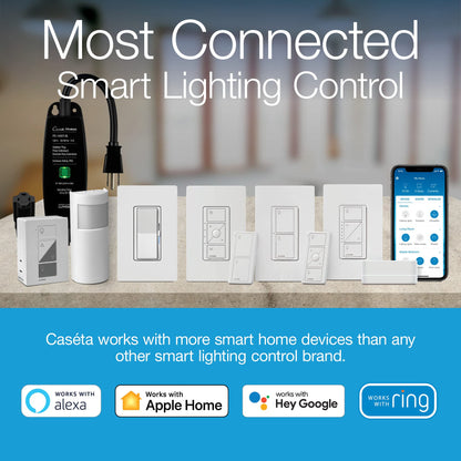 Lutron Caseta Original Smart Light Switch Kit w/ Wall Plate and Smart Hub, Compatible w/ Alexa, Apple Home, Google Home, Single-Pole/3 Way, 5 Amp, P-BDG-PKG1WS