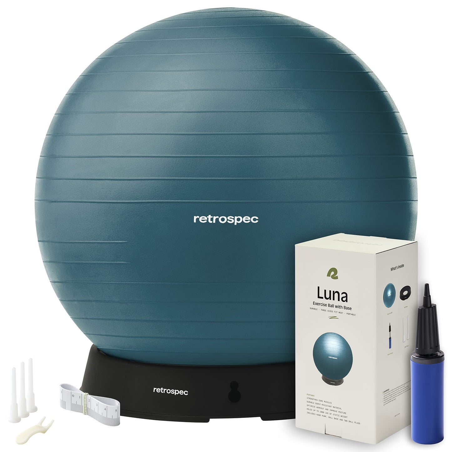 Retrospec Luna Exercise Ball with Pump - Anti-Burst Fitness Equipment for Yoga, Core Training & Stability - Home Gym Swiss Ball for Office & Pregnancy