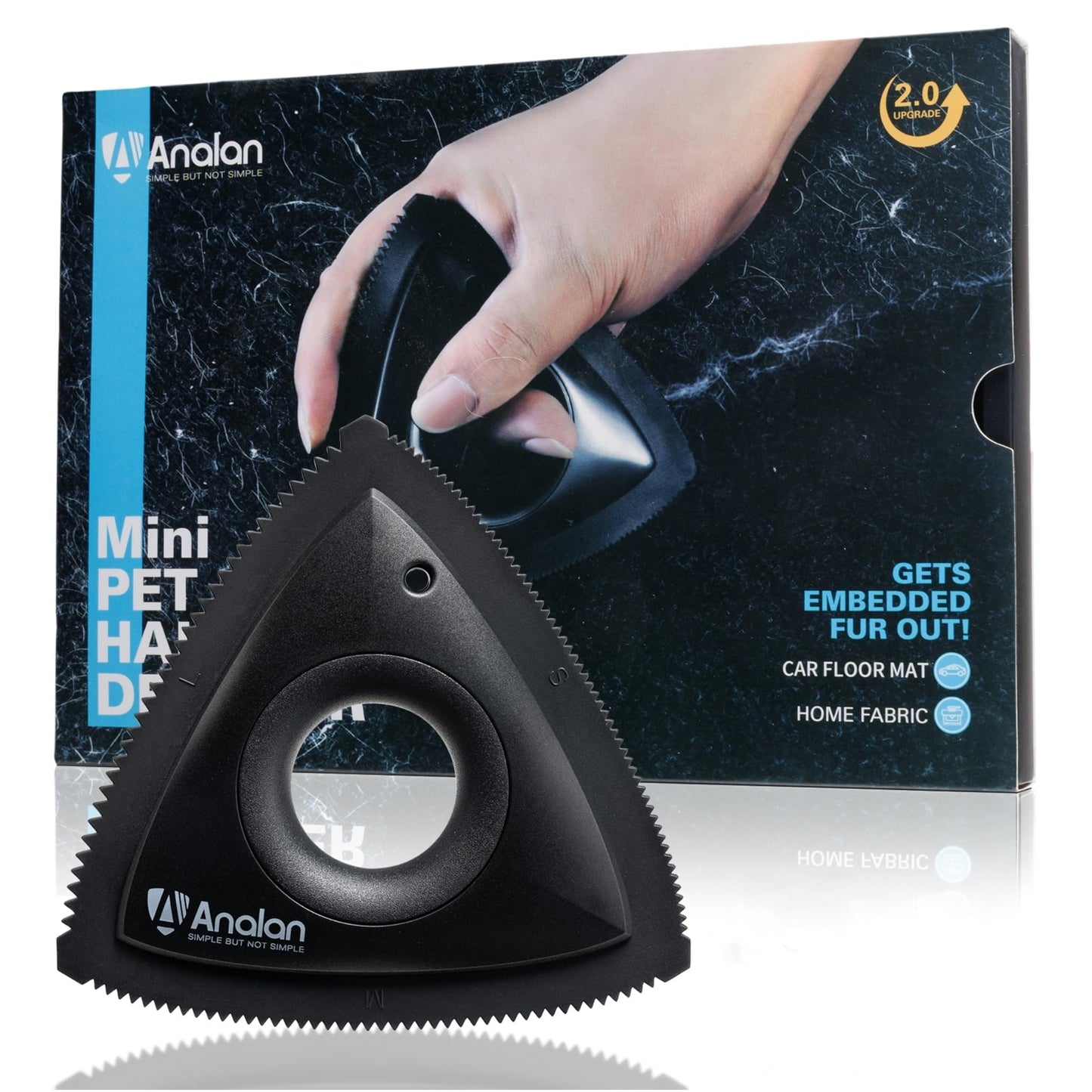Analan Mini Pet Hair Remover for Car Detailing Supplies, Carpet Dog Hair Remover for Car Interior, Triangle Dog Hair Remover for Auto Detailing, Couch, Furniture, Lint, Carpet (Jet Black)