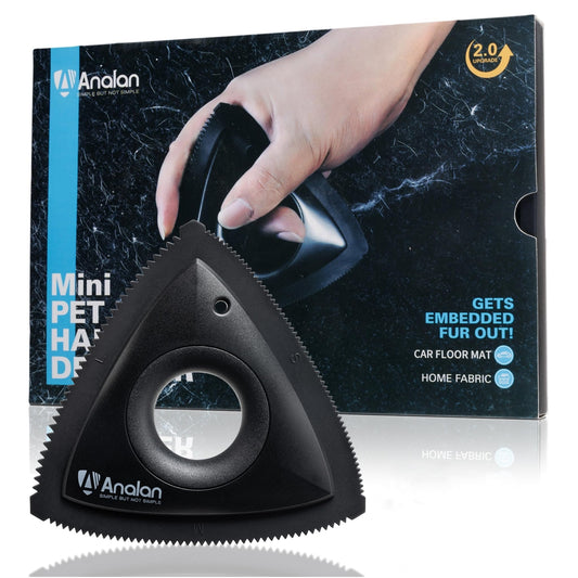 Analan Mini Pet Hair Remover for Car Detailing Supplies, Carpet Dog Hair Remover for Car Interior, Triangle Dog Hair Remover for Auto Detailing, Couch, Furniture, Lint, Carpet (Jet Black)