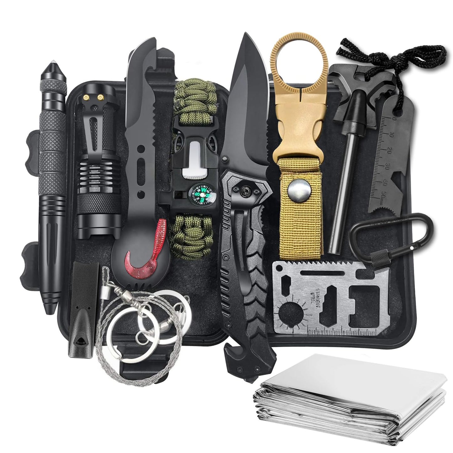 KEPEAK Survival Kit, Survival Gear and Equipment 13 in 1, Emergency Survival Tool Cool Gadgets for Outdoor Emergency Camping Hiking