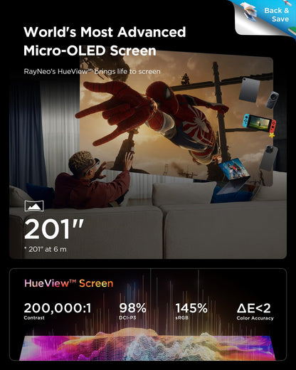 RayNeo Air 3s AR/XR Glasses, 201" 120Hz FHD HueView Display, Portable AR Video Eyewear Gaming Glasses for iPhone 16/15, Android, Mac, Switch, PS5, Steam Deck - Next-Gen Wearable Theater