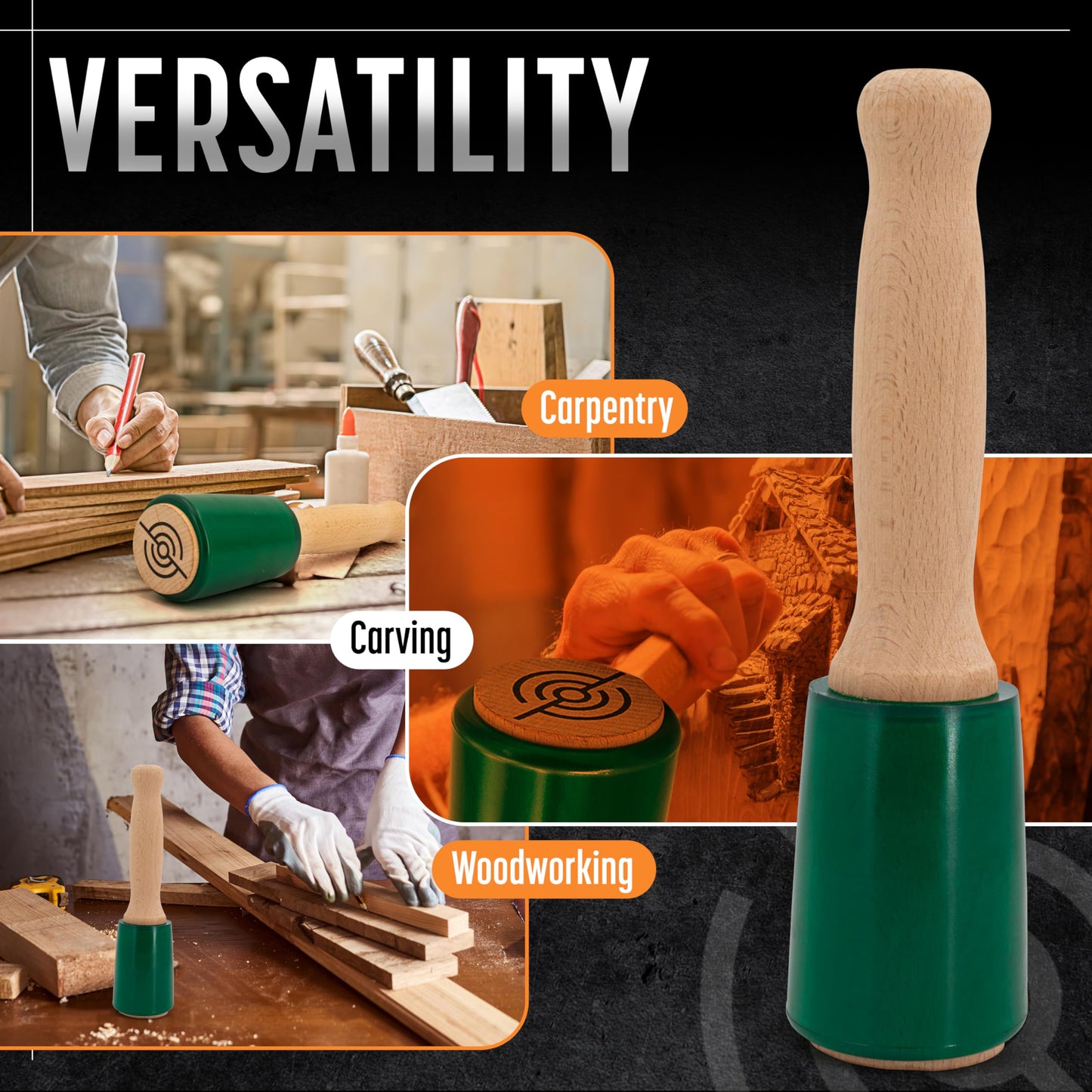 Precision Wood Carving Mallet 15oz for Woodworking, Comfortable Wooden Handle Reduces Hand Fatigue, Non-Marring Urethane Head Protects Tools, Chisel Hammer from Schaaf Tools