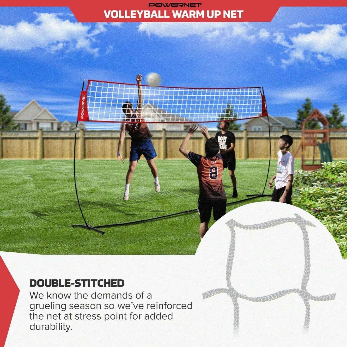 PowerNet Warm Up Net, Portable Volleyball Net for Backyard Games & Training, Indoor Outdoor Volleyball Practice Equipment, Foldable One Piece Quick Setup Frame