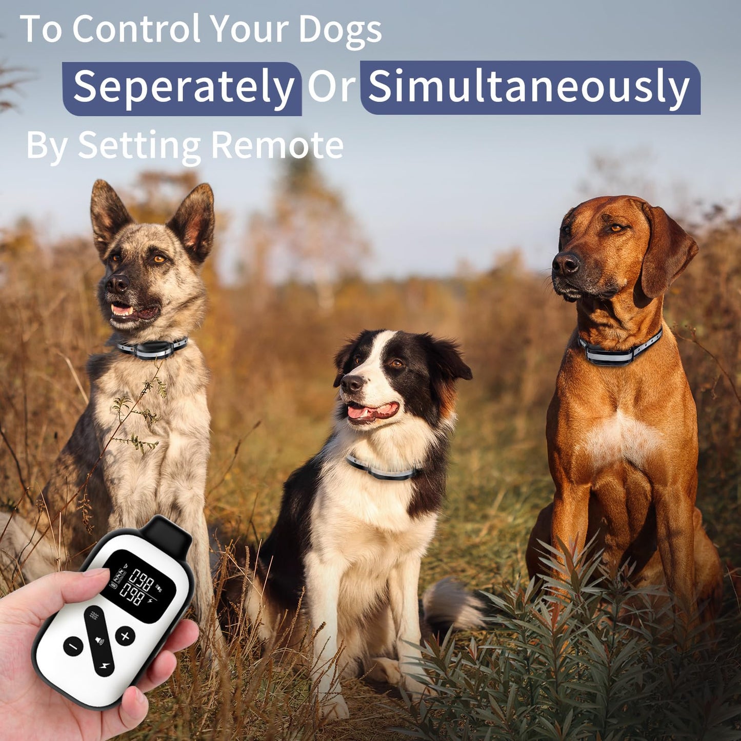 PetJoy 3 Dog Shock Collar for Large Dogs, Automatic Bark Collar with Remote, Bark and Training Collar Combo, Shock Collar with 5 Adjustable Levels of Sensitivity to Suit All Breeds of Dogs