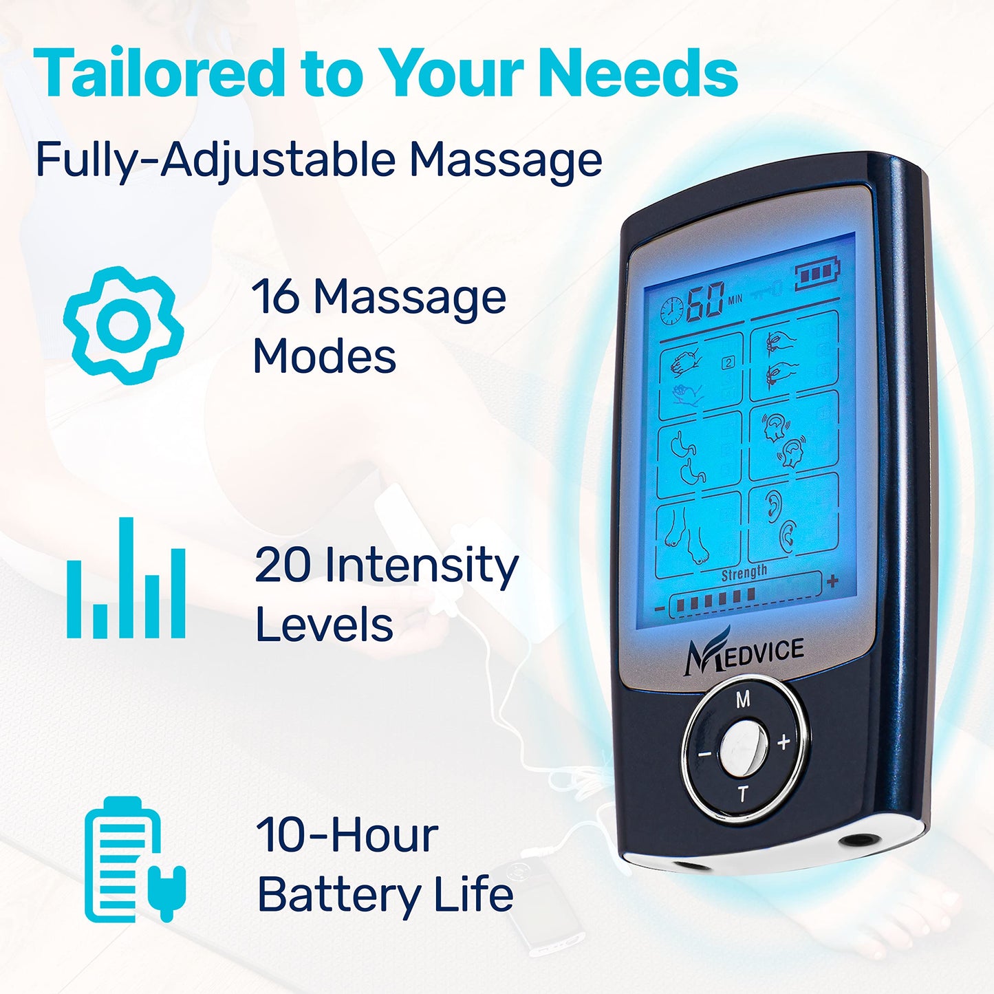 MEDVICE Rechargeable Tens Unit Muscle Stimulator, 2nd Gen 16 Modes & 8 Upgraded Pads for Natural Pain Relief & Management, FDA Cleared Electric Pulse Impulse Mini Massager Machine