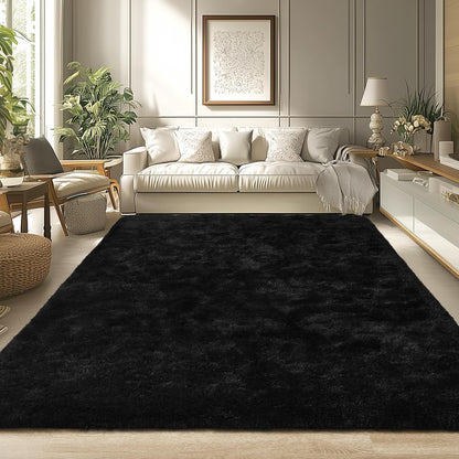 Merelax Soft Area Rug for Livingroom Bedroom, Machine Washable 4x6 Black Rugs Fluffy Shaggy Bedside Rug, Non Slip Indoor Carpet for Nursery Kids Room Home Decor Aesthetic
