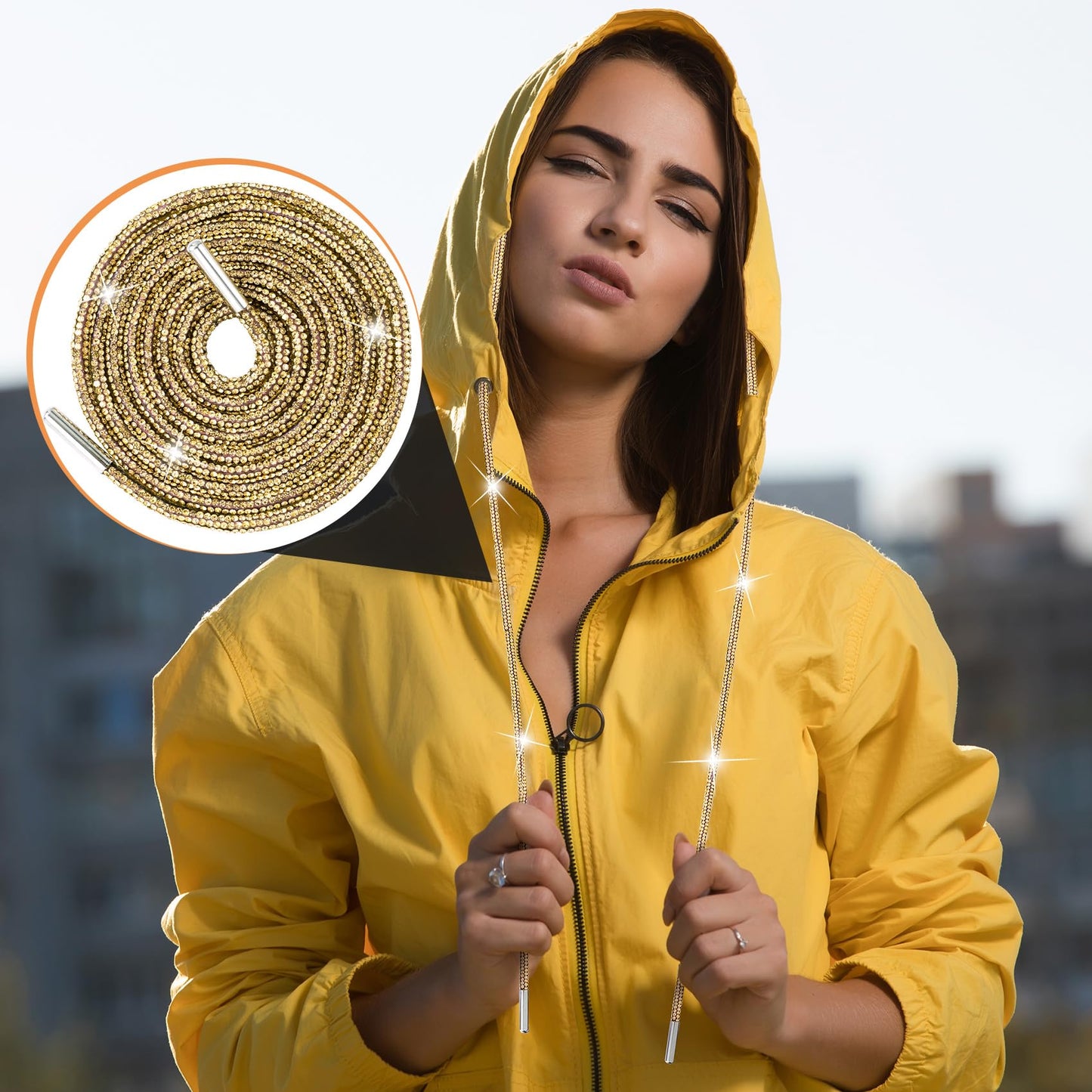 PAGOW 1 Pair Rhinestone Glitter Rope, Crystal Bling Bling Shiny Round Shoe Laces for Sneakers, Drawstring Cords Replacement for Sweatpants Shorts Crystal Hoodies (Gold, 120cm)