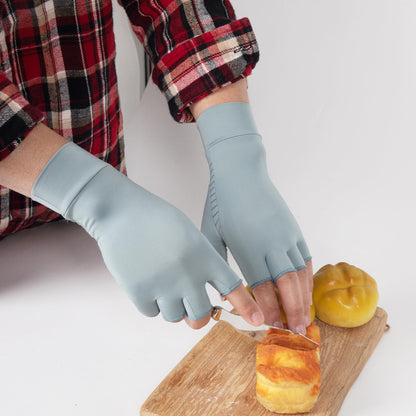 HENOTIC Copper Arthritis Gloves for Women Men, Fingerless Breathable & Moisture Wicking Arthritis Compression Gloves for Relieving Carpal Tunnel Aches, Rheumatoid Pains, Joint Swell Blue-Grey M