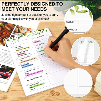 Joyberg 2 PCS Weekly Meal Planner Magnetic for Fridge 8.3x5.5”, Undated Weekly Meal Planner and Grocery List Tearable Shopping List, Magnetic Menu Planner for Fridge for Weekly Plan - 50 Pages/Book