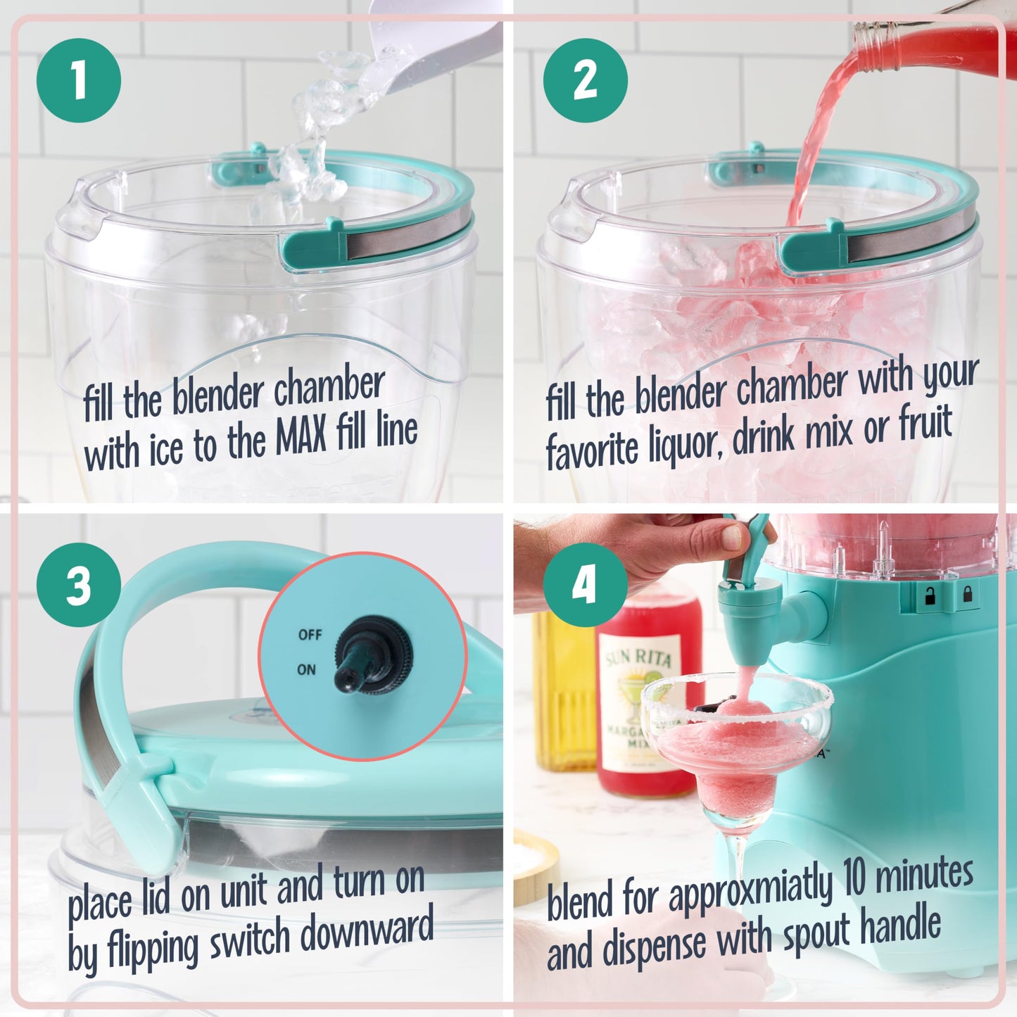 Nostalgia Frozen Drink Maker and Margarita Machine for Home - 128-Ounce Slushy Maker with Stainless Steel Flow Spout - Easy to Clean and Double Insulated - Aqua