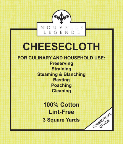 Nouvelle Legende Commercial Grade Unbleached Cotton Cheesecloth, Durable, Lint-Free, Reusable, Machine Washable for Straining, Cooking, Basting, Cleaning, Food Prep Use, 27 SqFt