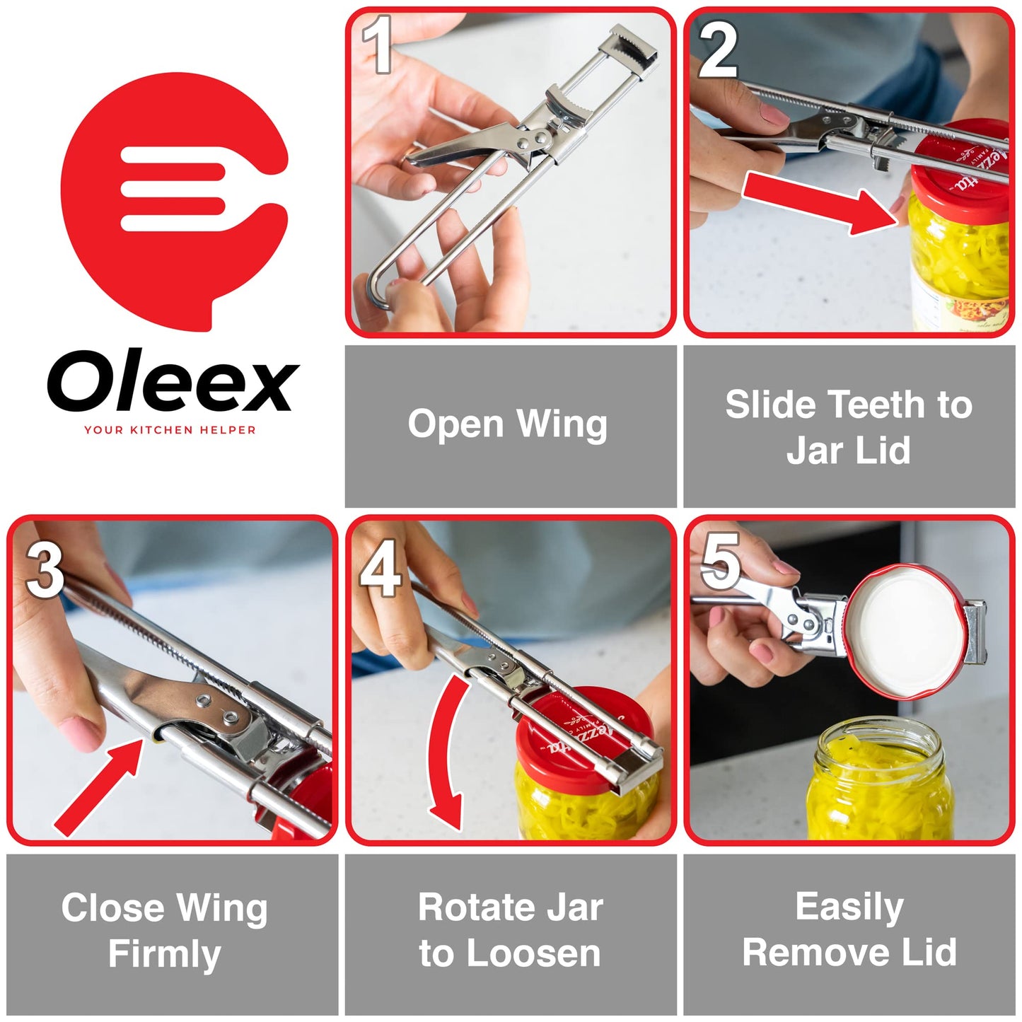 Oleex Jar Opener for Weak Hands (x2) with Keychain Bottle Cap Opener. Easy Seniors Arthritis, Kids Openers. Gripper Tight Lid Opener, Kitchen Gadgets