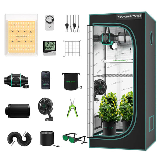 MARS HYDRO 2x2 Grow Tent Kit Complete System with 10 Speed Clip Fan,100W TS600 LED Full Spectrum Grow Light,24"x24"x55" 1680D High Reflective Mylar Grow Tent,4 inch 205 CFM Smart Ventilation System