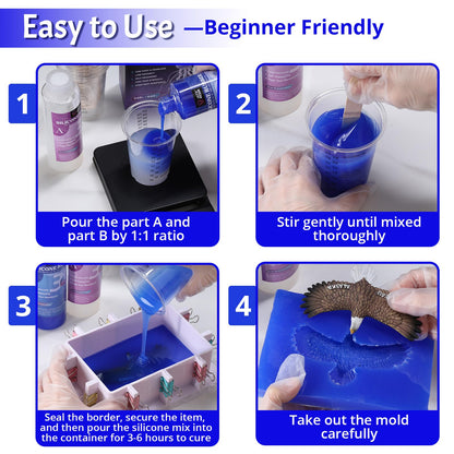 LET'S RESIN Silicone Molds Making Kit 30A, Blue Silicone for Making 2 Part Molds, Liquid Silicone Rubber Mixing Ratio 1:1 - Ideal for Resin Molds, 3D Molds DIY Making (20.8oz)