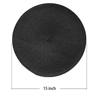 AHHFSMEI Round Braided Placemats 15 Inch Round Table Mats for Dining Tables Natural Woven Heat Resistant Place mats Set of 6 (Black)