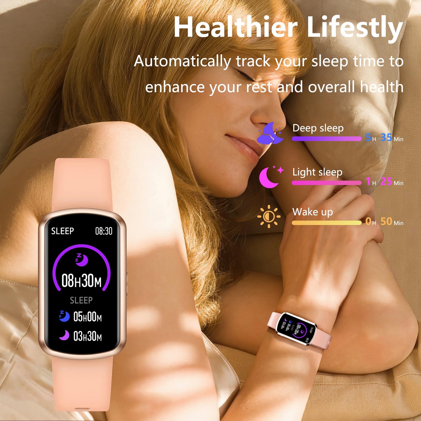 Health Fitness Tracker, Smart Watch with 24/7 Heart Rate and Blood Pressure Monitor, Activity Tracker with Blood Oxygen, 120 Sport Mode Waterproof Sleep Tracker for Women Men (Pink)