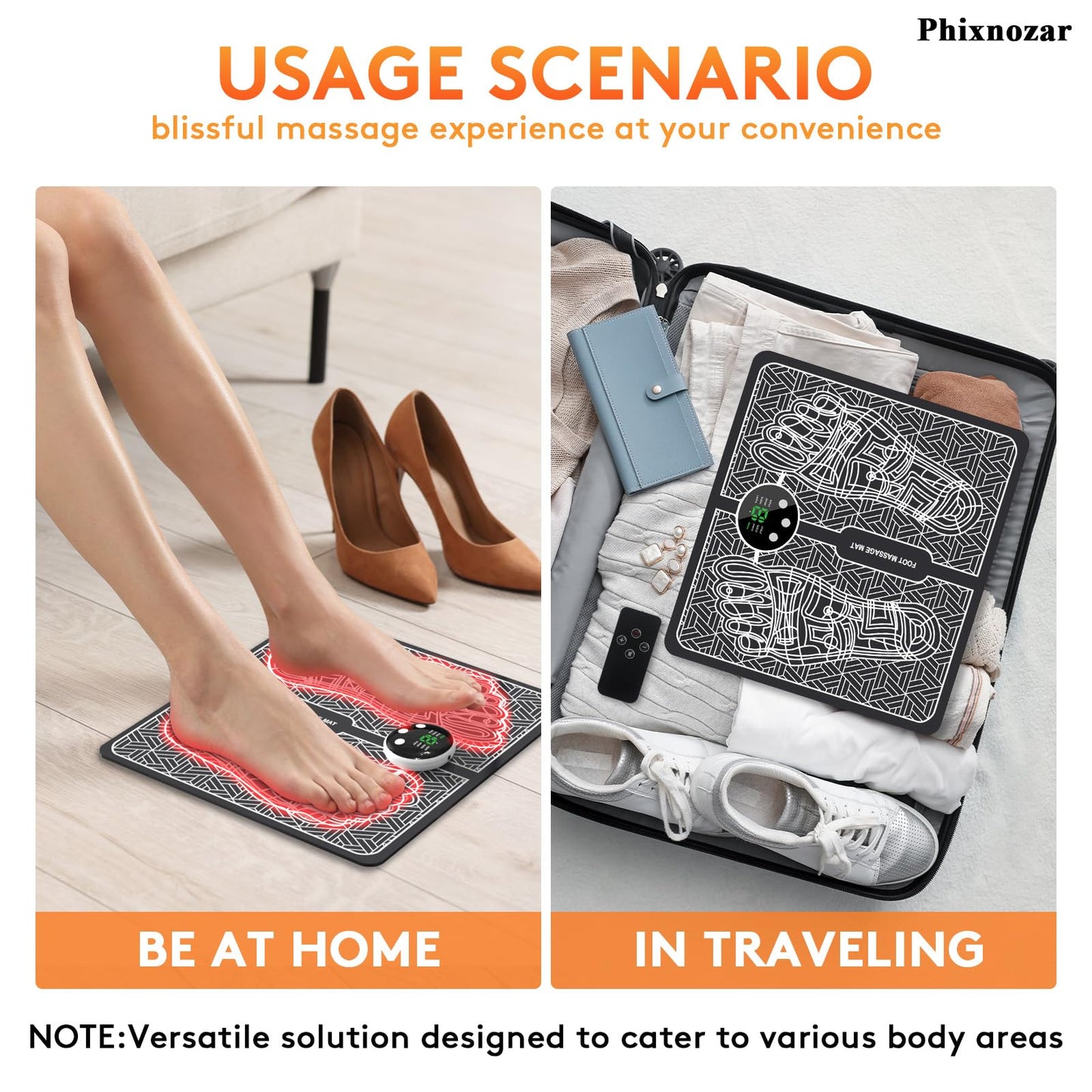 Phixnozar Transcutaneous Electronic Nerve Stimulator, EMS Foot Massager for Muscle Relaxation, LCD Display Screen,Back & Legs Massager