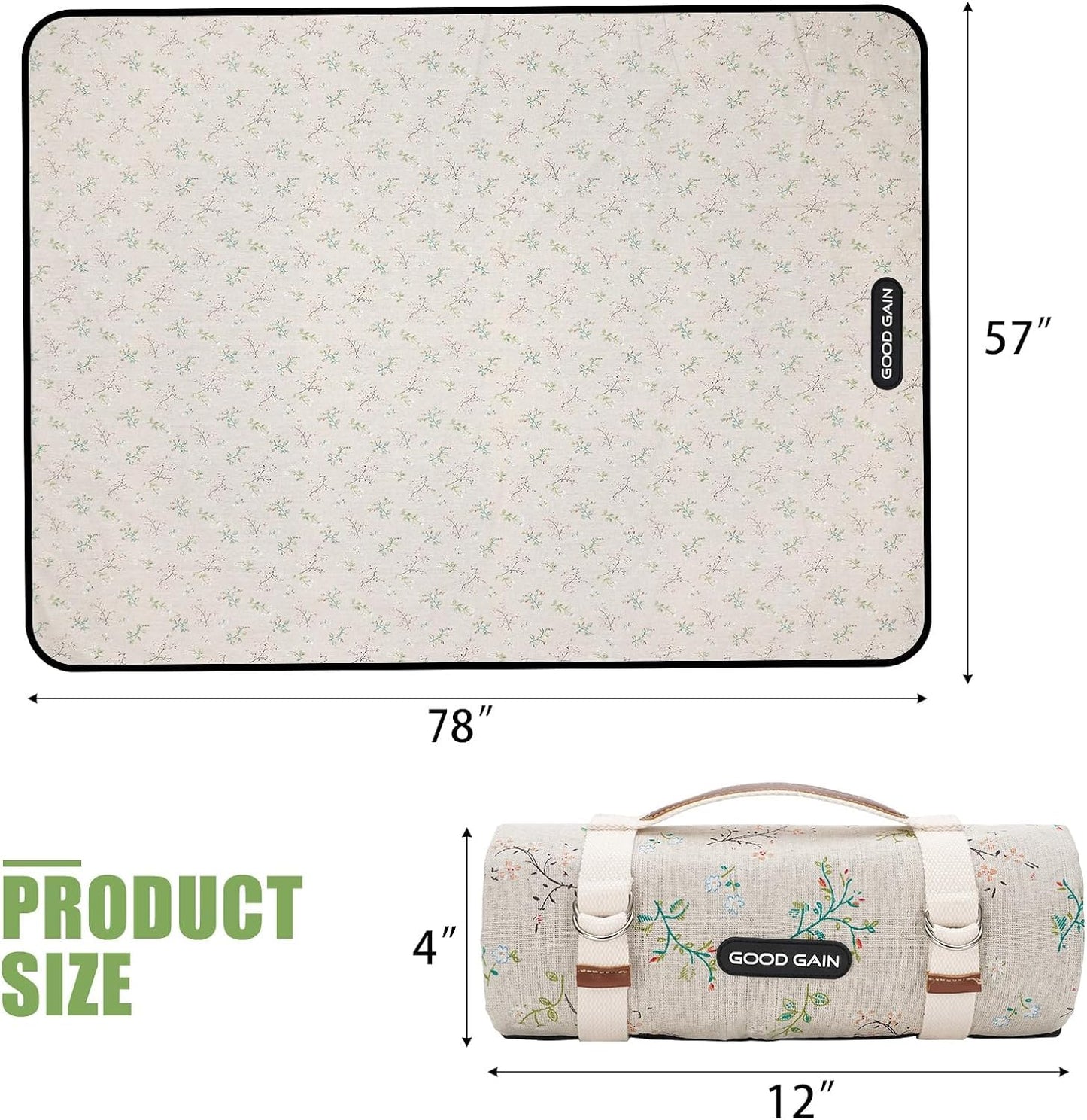 Picnic Outdoor Blankets Waterproof Extra Large - Beach Mat Sand Free Foldable with Carry Strap | Portable Camping Blanket | Park Blanket for Grass Park, Hiking, Travel, Concerts, Indoor(Multi Flower)