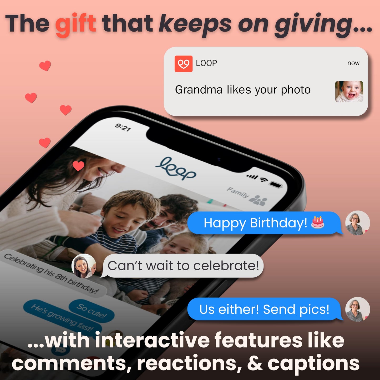 Loop Wi-Fi Digital Picture Frame with Touch Screen, 10-Inch Display, The Only Frame to Offer Text Message Photos Direct to Frame, Easy to use App, Gift to Keep Friends and Family Connected