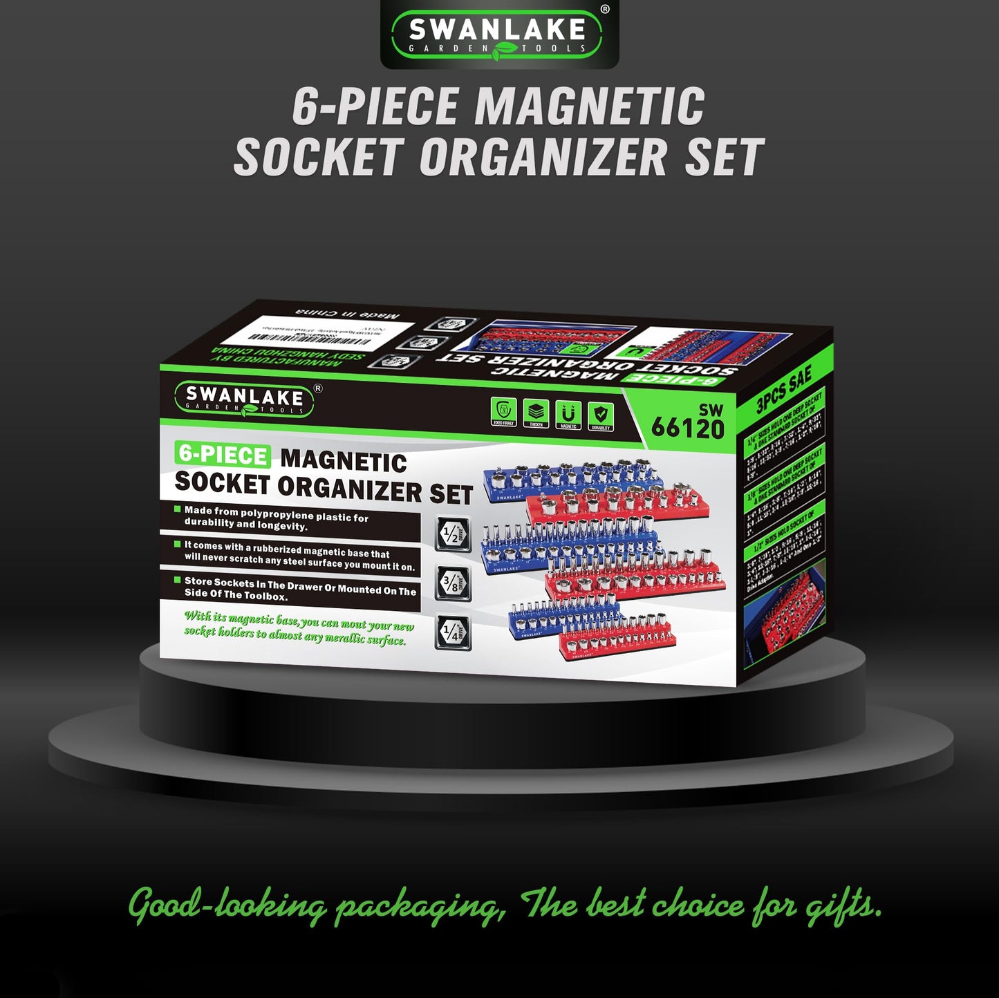 Magnetic Socket Organizer Set, 6PCS Socket Holder, 1/4", 3/8", 1/2" Sockets Holds 143 Pieces Magnetic Sockets Trays (Blue&red, 6 Pcs)