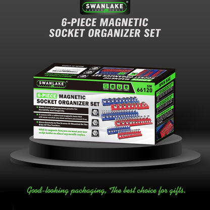 Magnetic Socket Organizer Set, 6PCS Socket Holder, 1/4", 3/8", 1/2" Sockets Holds 143 Pieces Magnetic Sockets Trays (Blue&red, 6 Pcs)