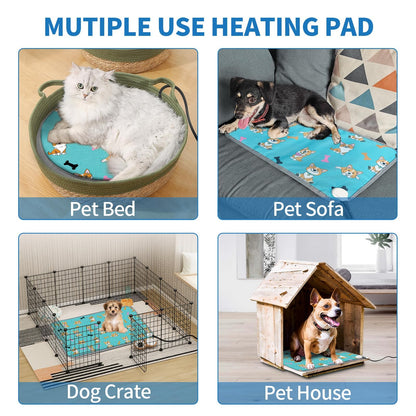 GOLOPET Cat Heating Pad 18x18 in Pet Heating Pad for Cats Waterproof Smart Thermostat Switch, Adjustable, Adding Wire Rope Wires Cat Warming Pad-Blue