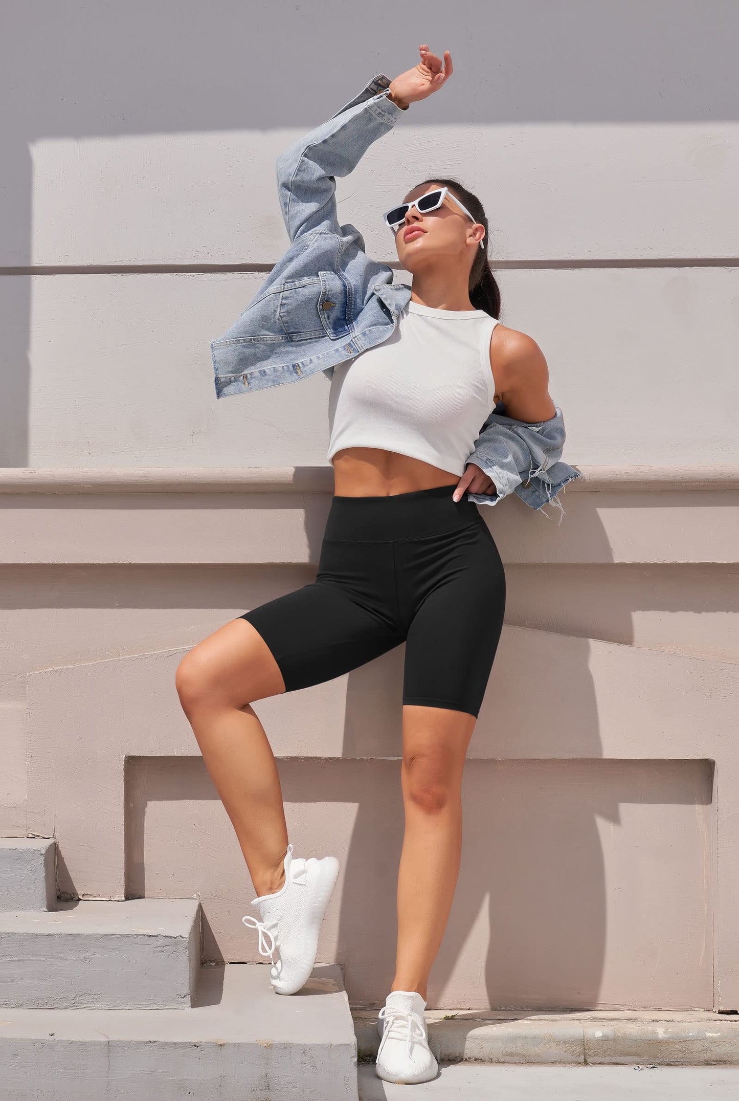 IUGA Biker Shorts for Women High Waist, Ultra Soft Womens Workout Shorts with Inner Pocket Opaque Yoga Gym Running Shorts 8" (Black, Medium)